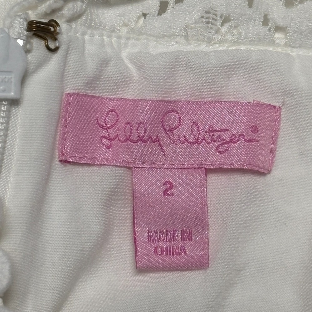 Lilly Pulitzer 2 Sheath White Textured Lace Sleeveless‎ Knee Length - Picture 8 of 8